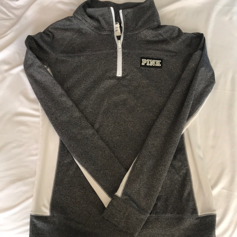 VS PINK charcoal gray/white half zip up